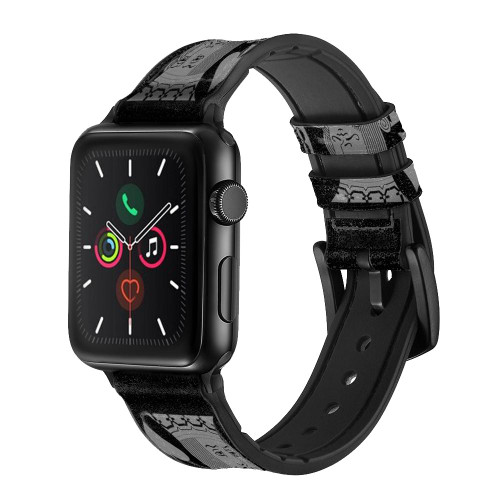 CA0809 Black King Spade Leather & Silicone Smart Watch Band Strap For Apple Watch iWatch