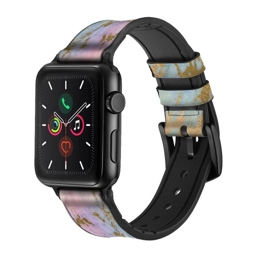 CA0845 Rainbow Gold Marble Leather & Silicone Smart Watch Band Strap For Apple Watch iWatch