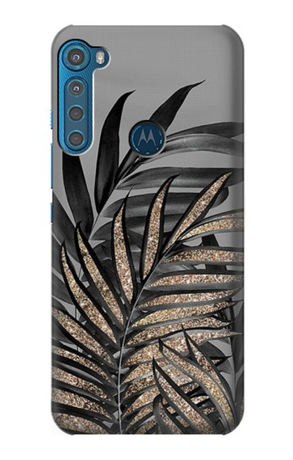 S3692 Gray Black Palm Leaves Hülle Schutzhülle Taschen für Motorola One Fusion+