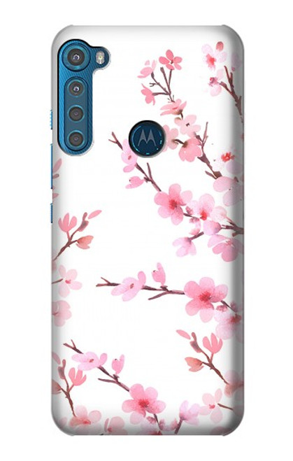 S3707 Pink Cherry Blossom Spring Flower Hülle Schutzhülle Taschen für Motorola One Fusion+