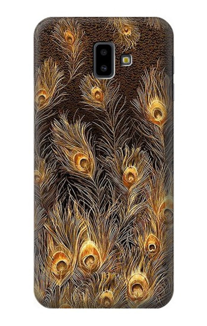 S3691 Gold Peacock Feather Hülle Schutzhülle Taschen für Samsung Galaxy J6+ (2018), J6 Plus (2018)