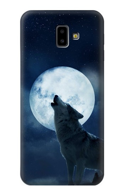 S3693 Grim White Wolf Full Moon Hülle Schutzhülle Taschen für Samsung Galaxy J6+ (2018), J6 Plus (2018)