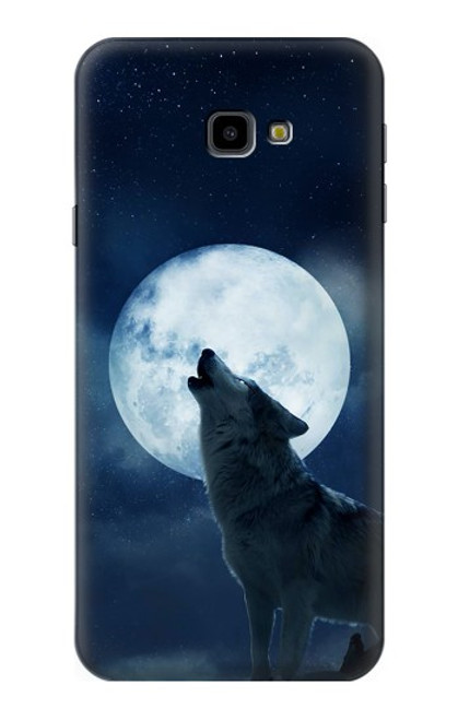 S3693 Grim White Wolf Full Moon Hülle Schutzhülle Taschen für Samsung Galaxy J4+ (2018), J4 Plus (2018)