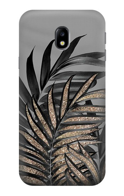 S3692 Gray Black Palm Leaves Hülle Schutzhülle Taschen für Samsung Galaxy J3 (2017) EU Version