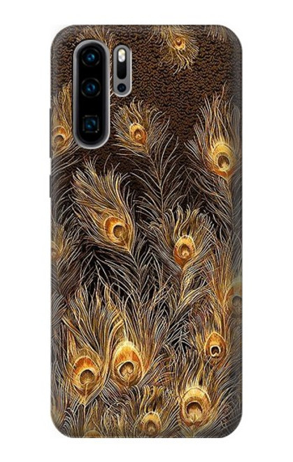 S3691 Gold Peacock Feather Hülle Schutzhülle Taschen für Huawei P30 Pro