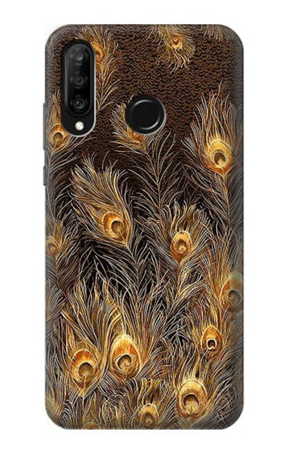 S3691 Gold Peacock Feather Hülle Schutzhülle Taschen für Huawei P30 lite