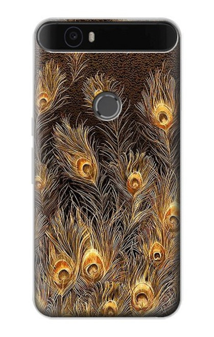 S3691 Gold Peacock Feather Hülle Schutzhülle Taschen für Huawei Nexus 6P