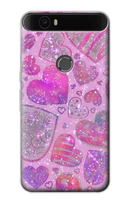 S3710 Pink Love Heart Hülle Schutzhülle Taschen für Huawei Nexus 6P
