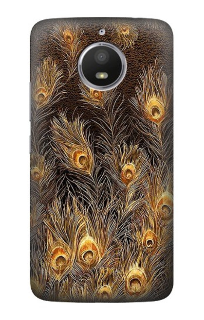 S3691 Gold Peacock Feather Hülle Schutzhülle Taschen für Motorola Moto E4 Plus