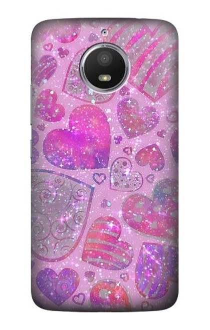 S3710 Pink Love Heart Hülle Schutzhülle Taschen für Motorola Moto E4 Plus