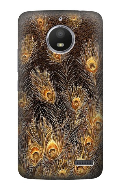 S3691 Gold Peacock Feather Hülle Schutzhülle Taschen für Motorola Moto E4