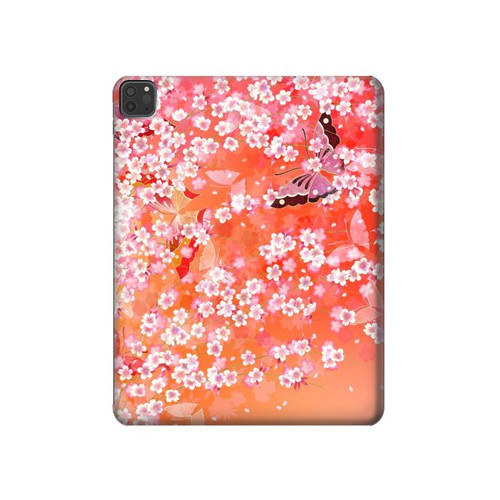 S2543 Japanese Kimono Style Flower Pattern Hülle Schutzhülle Taschen für iPad Pro 11 (2021,2020,2018, 3rd, 2nd, 1st)