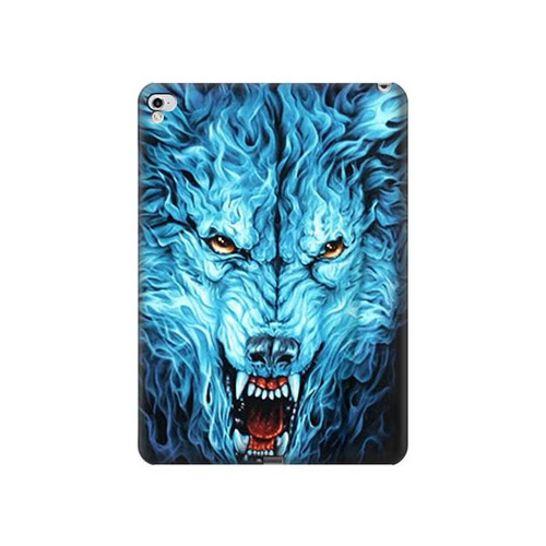 S0752 Blue Fire Grim Wolf Hülle Schutzhülle Taschen für iPad Pro 12.9 (2015,2017)