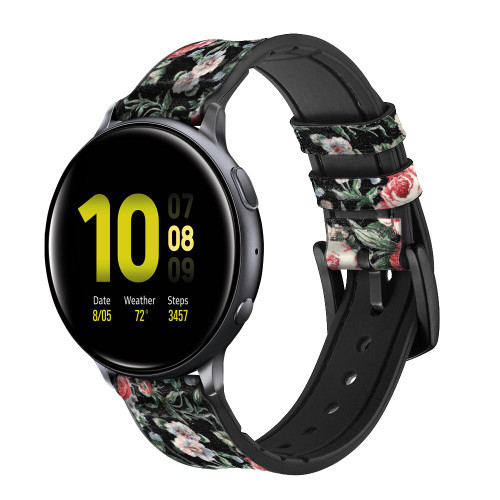 CA0421 Vintage Rose Pattern Smart Watch Armband aus Leder und Silikon für Samsung Galaxy Watch, Gear, Active
