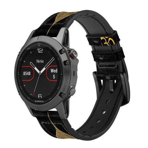 CA0271 Gold Leaf Buddhist Om Symbol Smart Watch Armband aus Leder und Silikon für Garmin Smartwatch
