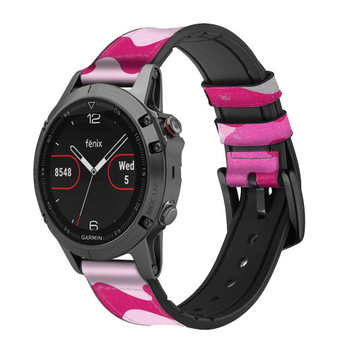 CA0359 Pink Camo Camouflage Smart Watch Armband aus Leder und Silikon für Garmin Smartwatch