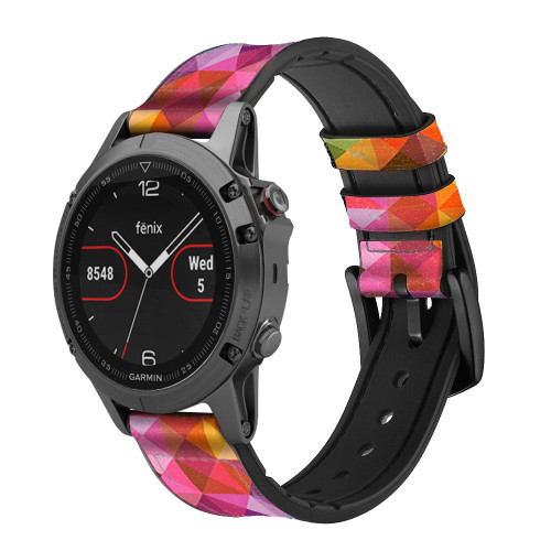 CA0772 Abstract Diamond Pattern Smart Watch Armband aus Leder und Silikon für Garmin Smartwatch