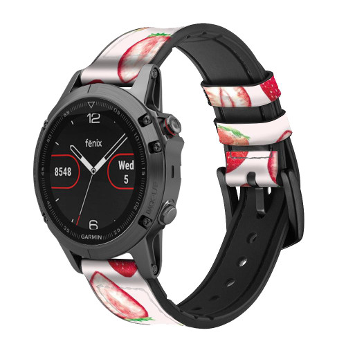 CA0776 Strawberry Smart Watch Armband aus Leder und Silikon für Garmin Smartwatch