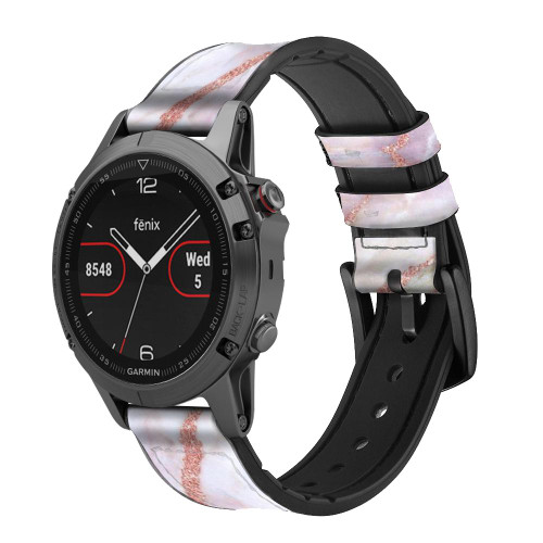 CA0777 Soft Pink Marble Graphic Print Smart Watch Armband aus Leder und Silikon für Garmin Smartwatch