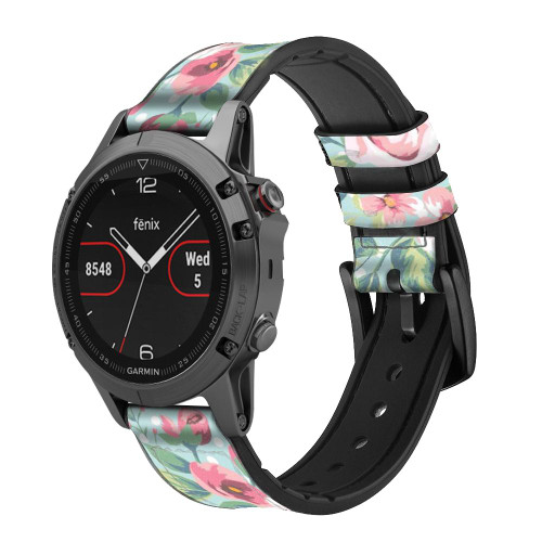 CA0788 Vintage Rose Polka Dot Smart Watch Armband aus Leder und Silikon für Garmin Smartwatch