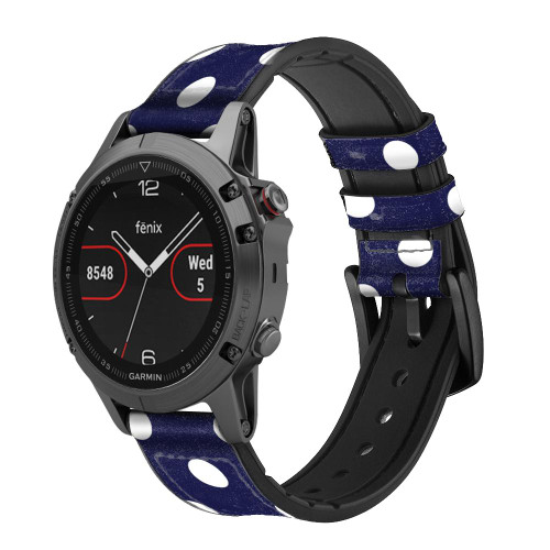 CA0817 Blue Polka Dot Smart Watch Armband aus Leder und Silikon für Garmin Smartwatch