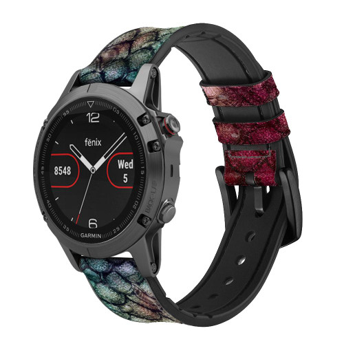 CA0822 Mermaid Fish Scale Smart Watch Armband aus Leder und Silikon für Garmin Smartwatch