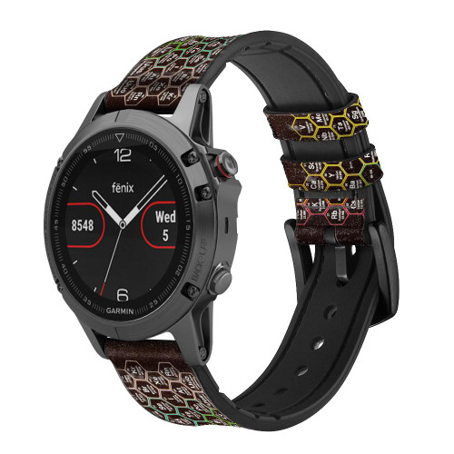 CA0827 Neon Honeycomb Periodic Table Smart Watch Armband aus Leder und Silikon für Garmin Smartwatch