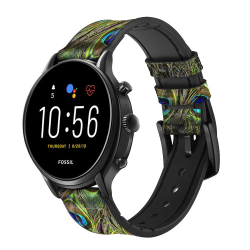 CA0218 Peacock Feather Smart Watch Armband aus Leder und Silikon für Fossil Smartwatch