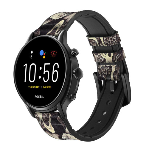 CA0418 Japan Painting Dragon Smart Watch Armband aus Leder und Silikon für Fossil Smartwatch