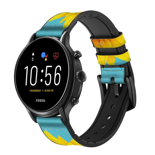 CA0550 Vintage Sunflower Blue Smart Watch Armband aus Leder und Silikon für Fossil Smartwatch