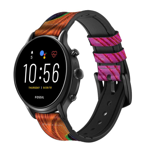 CA0609 Pink Peacock Feather Smart Watch Armband aus Leder und Silikon für Fossil Smartwatch