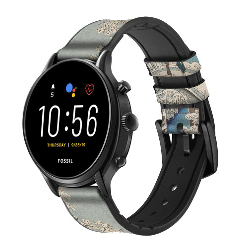 CA0666 Utagawa Hiroshige Drum Bridge Yuhi Hill in Meguro Smart Watch Armband aus Leder und Silikon für Fossil Smartwatch
