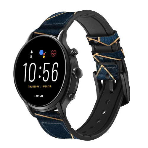 CA0774 Navy Blue Graphic Art Smart Watch Armband aus Leder und Silikon für Fossil Smartwatch