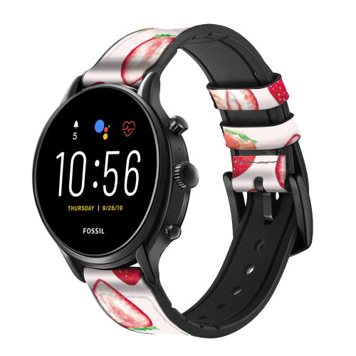 CA0776 Strawberry Smart Watch Armband aus Leder und Silikon für Fossil Smartwatch