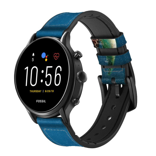 CA0790 Green Sea Turtle Smart Watch Armband aus Leder und Silikon für Fossil Smartwatch