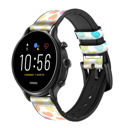 CA0791 Colorful Heart Pattern Smart Watch Armband aus Leder und Silikon für Fossil Smartwatch
