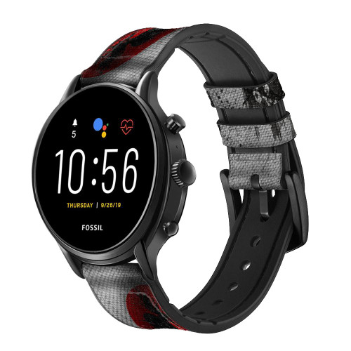 CA0806 Japan Flag Samurai Smart Watch Armband aus Leder und Silikon für Fossil Smartwatch