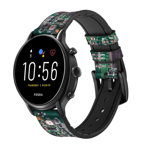 CA0808 Electronics Circuit Board Graphic Smart Watch Armband aus Leder und Silikon für Fossil Smartwatch
