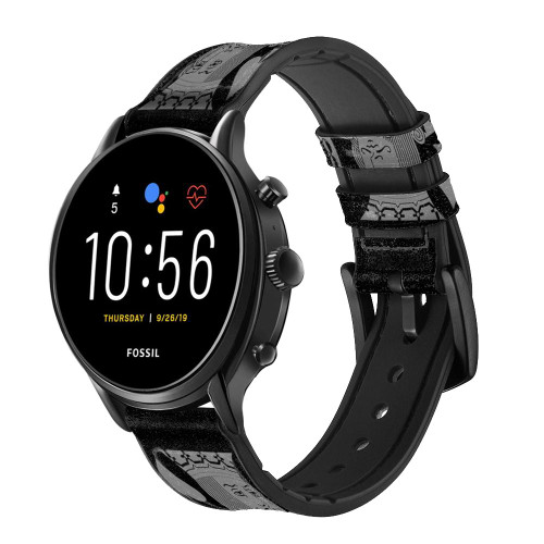 CA0809 Black King Spade Smart Watch Armband aus Leder und Silikon für Fossil Smartwatch