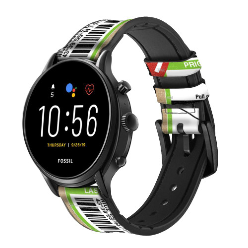 CA0826 Luggage Tag Art Smart Watch Armband aus Leder und Silikon für Fossil Smartwatch