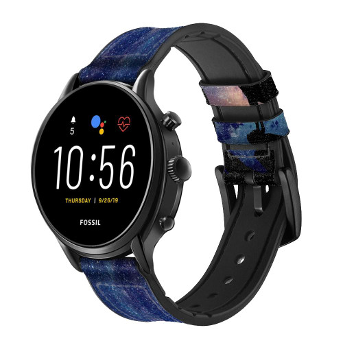 CA0836 Wolf Howling Million Star Smart Watch Armband aus Leder und Silikon für Fossil Smartwatch
