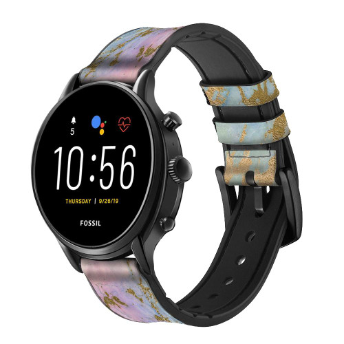 CA0845 Rainbow Gold Marble Smart Watch Armband aus Leder und Silikon für Fossil Smartwatch