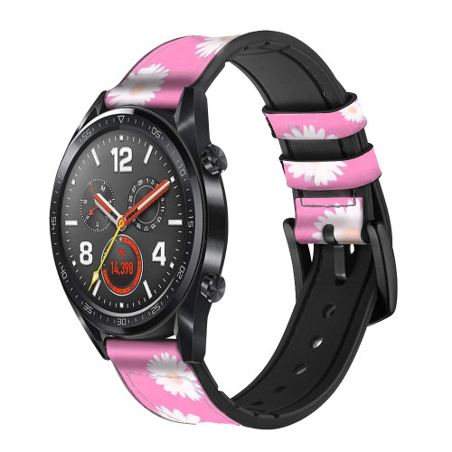 CA0792 Pink Floral Pattern Smart Watch Armband aus Leder und Silikon für Wristwatch Smartwatch