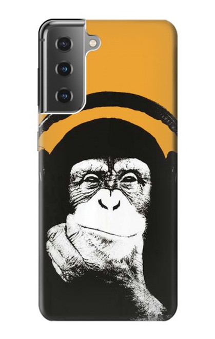 S2324 Funny Monkey with Headphone Pop Music Hülle Schutzhülle Taschen für Samsung Galaxy S21 Plus 5G, Galaxy S21+ 5G