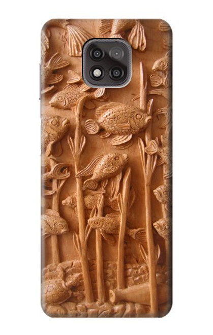 S1307 Fish Wood Carving Graphic Printed Hülle Schutzhülle Taschen für Motorola Moto G Power (2021)