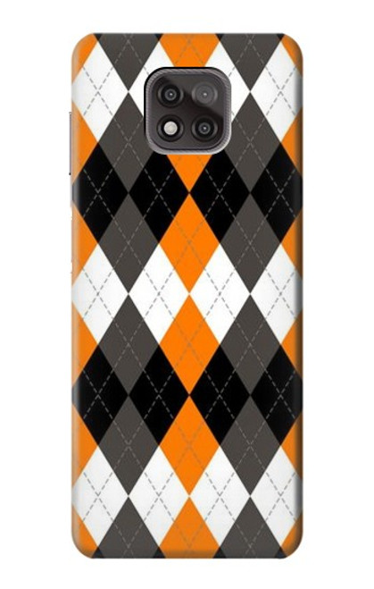 S3421 Black Orange White Argyle Plaid Hülle Schutzhülle Taschen für Motorola Moto G Power (2021)