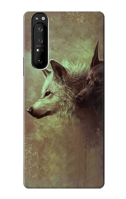 S0931 White Black Wolf Hülle Schutzhülle Taschen für Sony Xperia 1 III