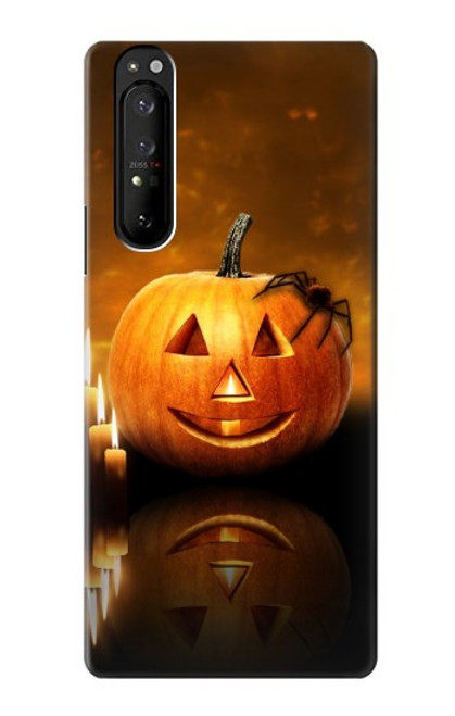 S1083 Pumpkin Spider Candles Halloween Hülle Schutzhülle Taschen für Sony Xperia 1 III