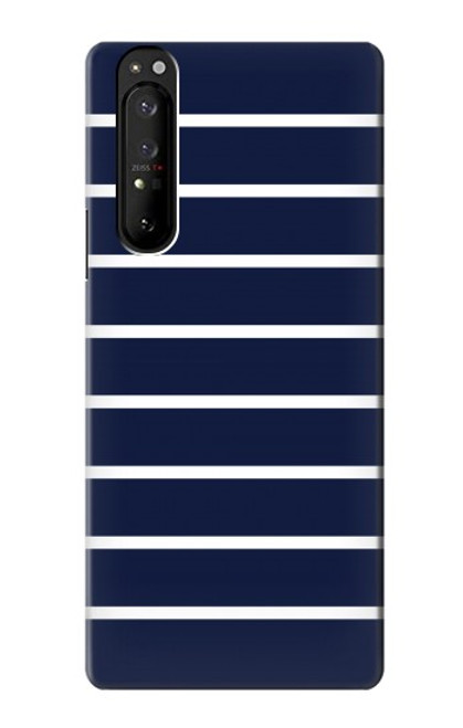 S2767 Navy White Striped Hülle Schutzhülle Taschen für Sony Xperia 1 III