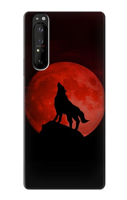 S2955 Wolf Howling Red Moon Hülle Schutzhülle Taschen für Sony Xperia 1 III